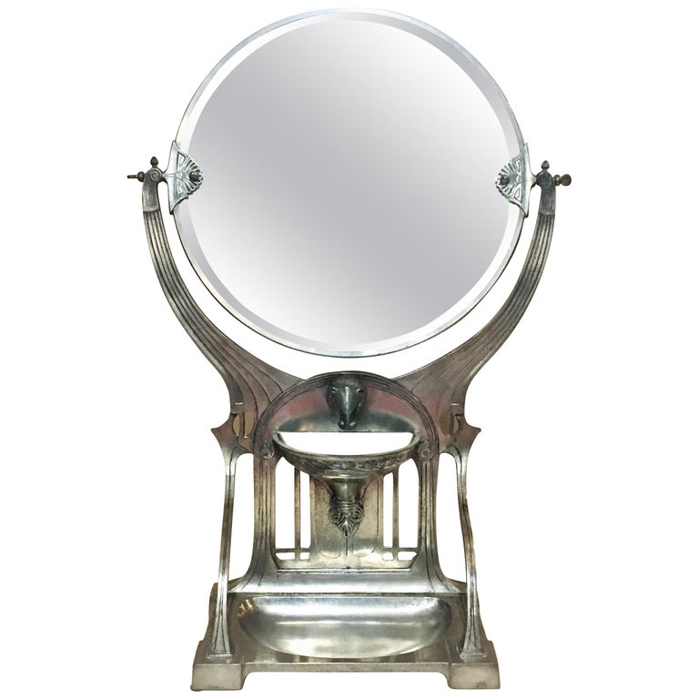 German Jugenstil Grand Silvered Vanity Mirror, circa 1900 For Sale at