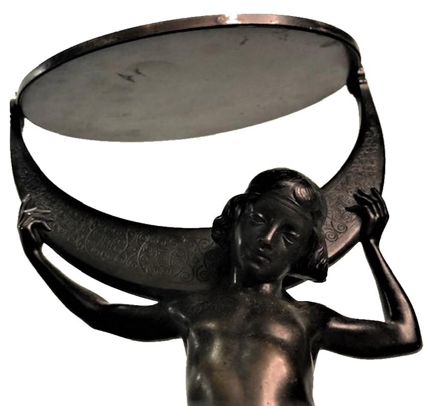 German Jugenstil Patinated Bronze Sculptural Table Mirror, Circa 1920 In Good Condition In New York, NY