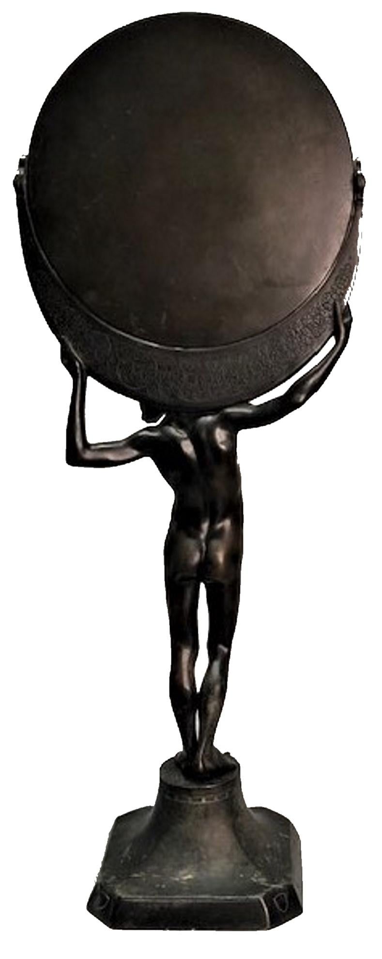German Jugenstil Patinated Bronze Sculptural Table Mirror, Circa 1920 2