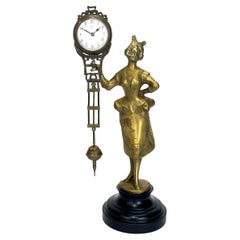 German Junghans Style Brass Barmaid Lady Swinging Clock
