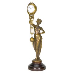 Horloge à balancier allemande de style Junghans en laiton Elegant Lady Figure Porcelain Dial Swinging Clock