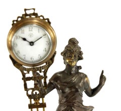 German Junghans Style Brass Lady Diana Figure Porcelain Dial Swinging Clock