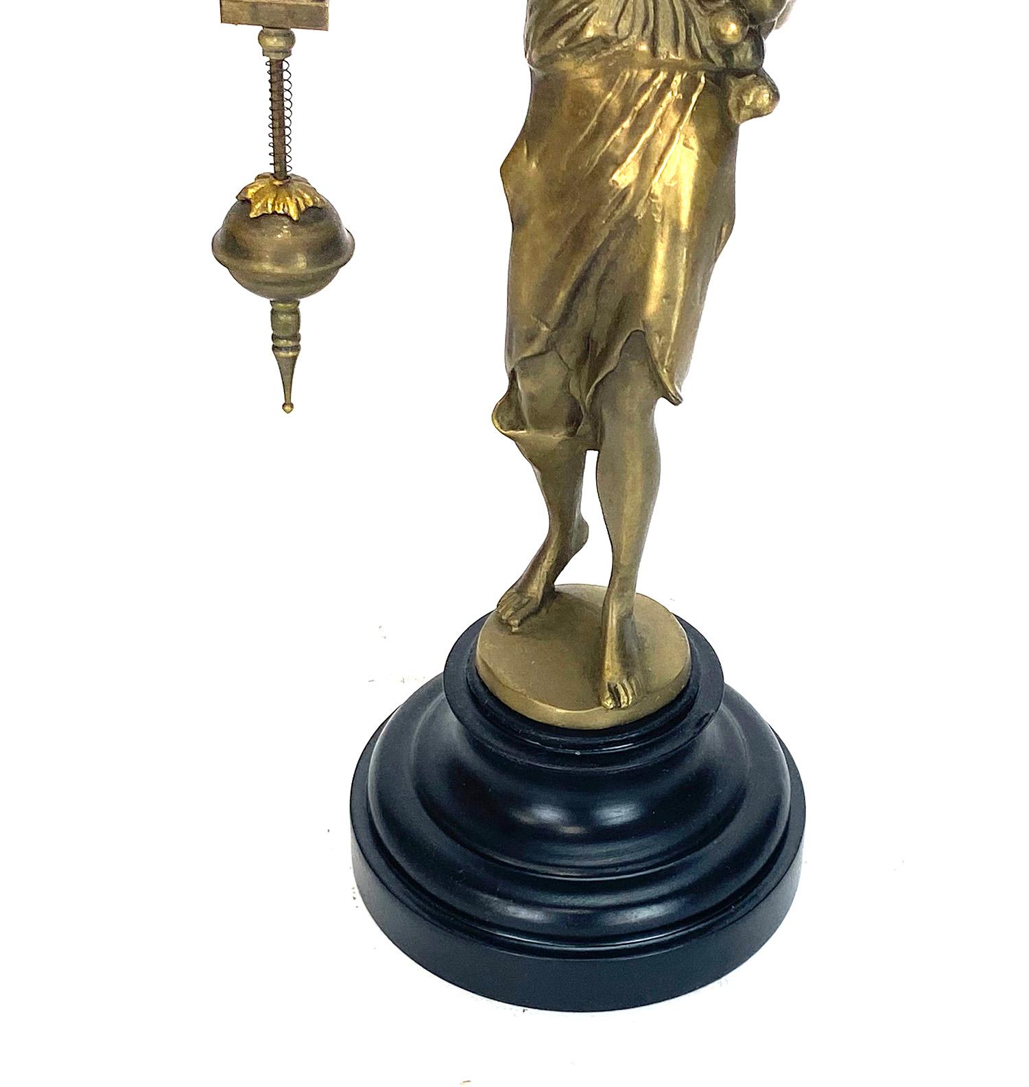 German Junghans Style Brass Onion Boy Figure Swinging Clock For Sale 2