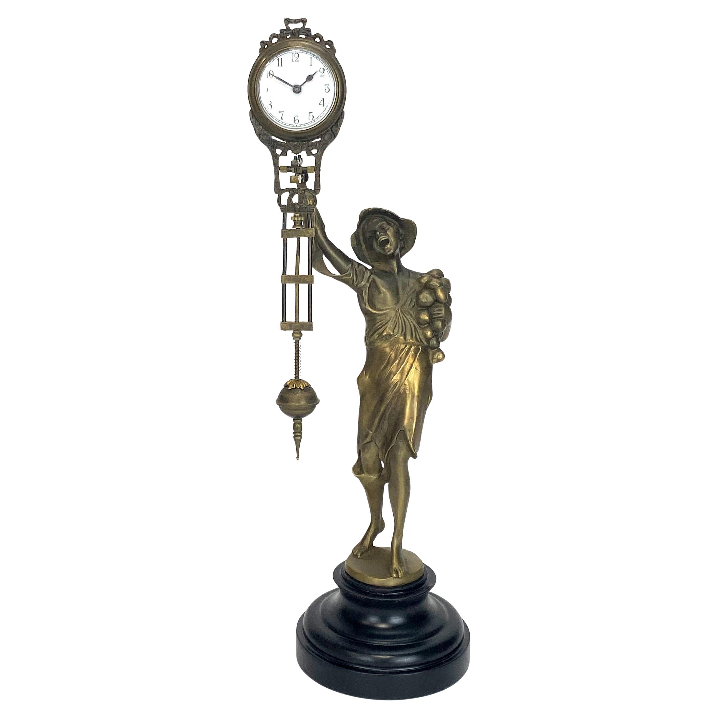 German Junghans Style Brass Onion Boy Figure Swinging Clock
