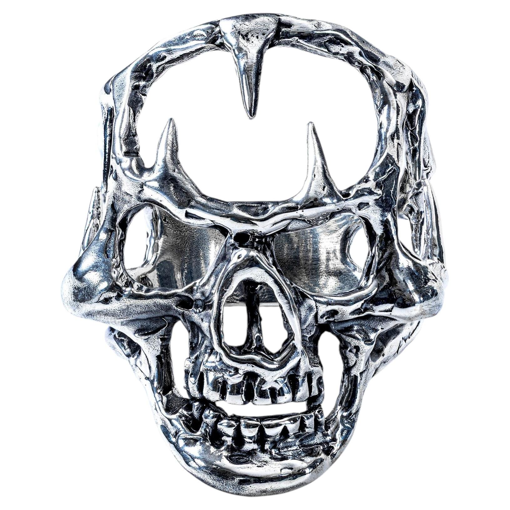 German Kabirski Abime Oxidized 925 Sterling Silver Openwork Skull Ring For Sale