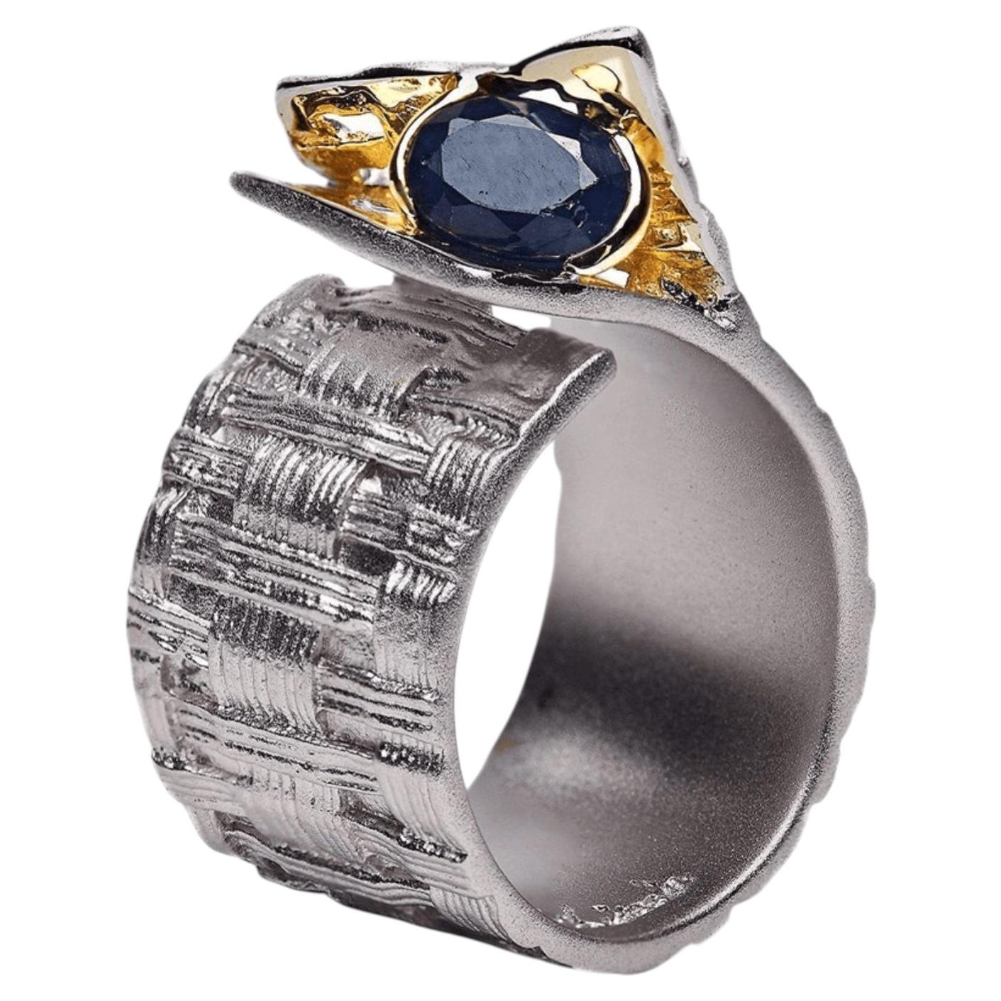 German Kabirski Accalia Unisex 925 Sterling Silver Ring with Blue Sapphire