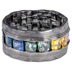 German Kabirski Agni Singular Edition Silber Ring mit Regenbogen Saphiren