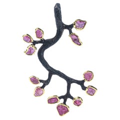 German Kabirski Akka Tree Branch Motif Natural Rough Ruby Silver Pendant