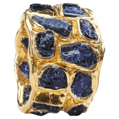 German Kabirski Alcina Natural Raw Blue Sapphire Gold Plated Silver Ring