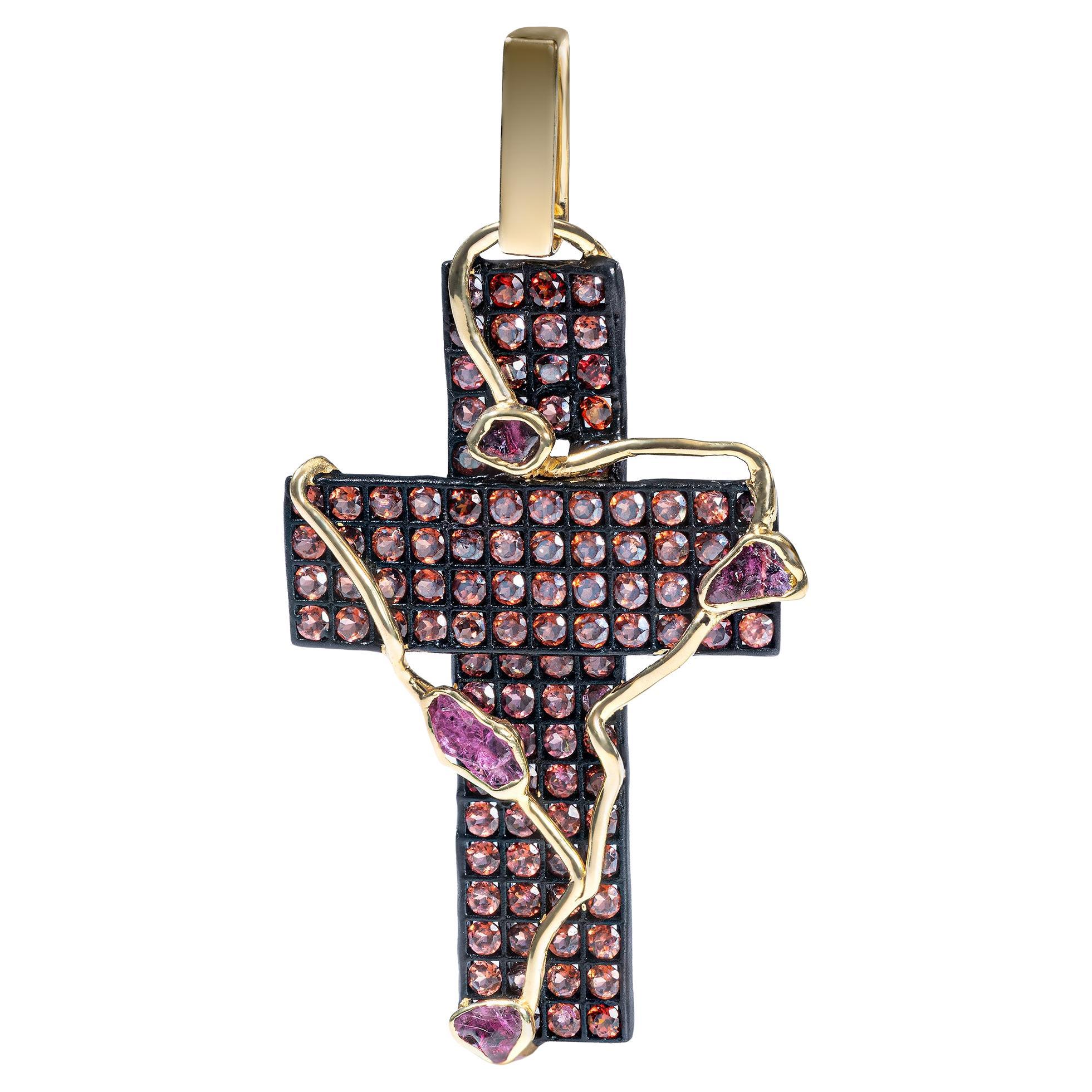 Ciondolo a forma di croce in argento con rubino e zaffiro German Kabirski Axis Singular Edition