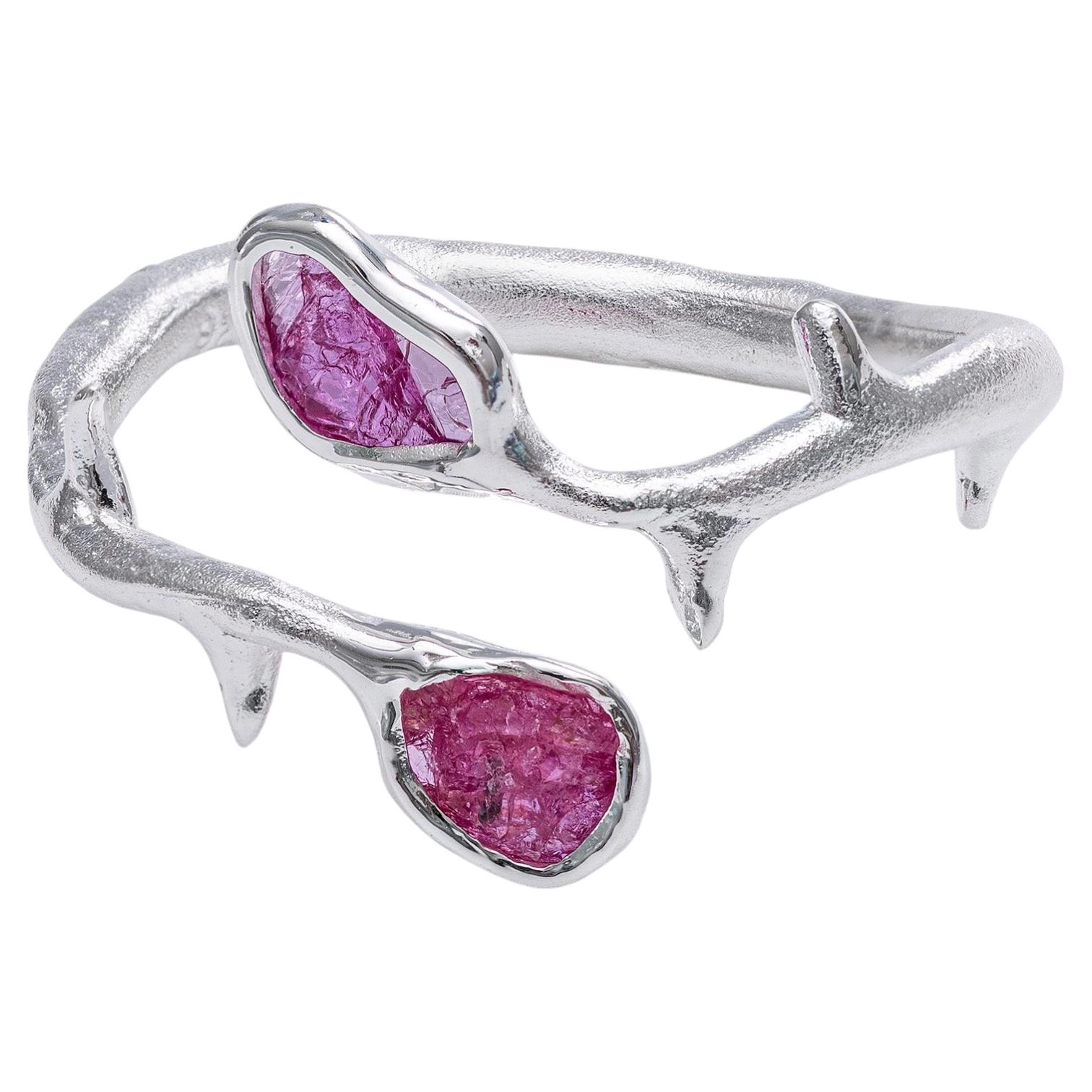 German Kabirski Barbera Sterling Silver Open Band Ring with Natural Raw Ruby