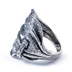 German Kabirski Brocart Oxidized 925 Silver Ring with Organic Folded Texture