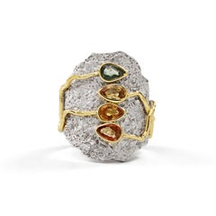 Deutscher Kabirski Callam-Ring aus Sterlingsilber mit mehrfarbigen Saphiren im Birnen-Schliff
