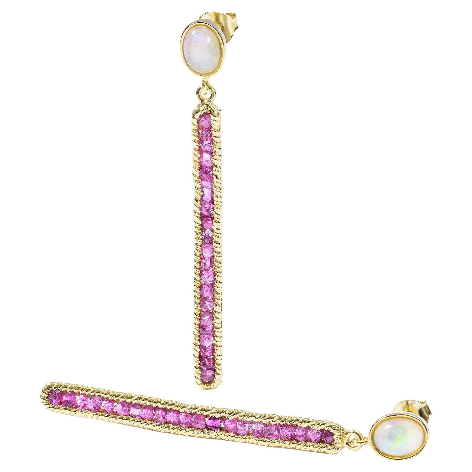 German Kabirski Calypso Natural Opal 
Pink Sapphire Statement Earrings in vendita