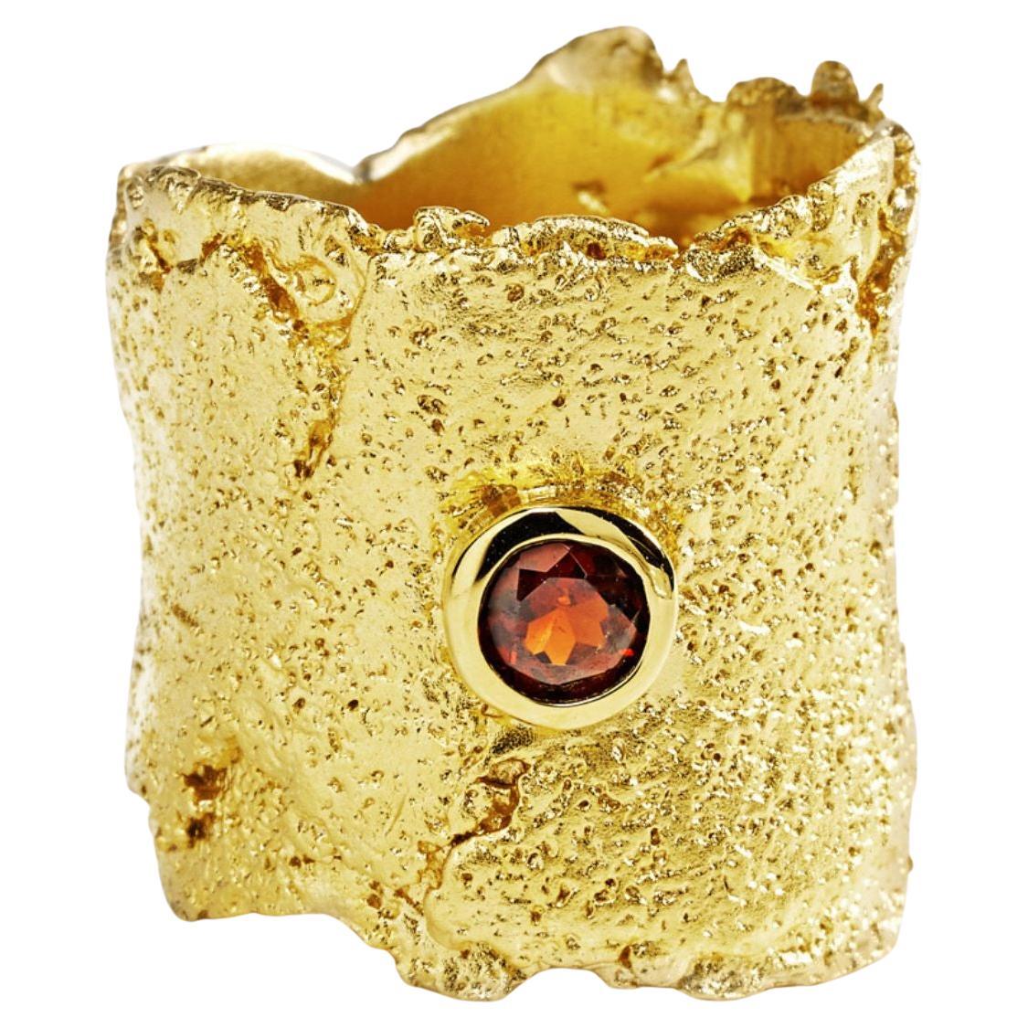 German Kabirski Caritas Round Cut Garnet Gold Plated Silver Ring
