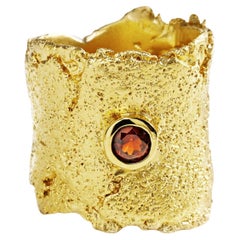 Deutscher Kabirski Caritas Rundschliff Granat Vergoldeter Silber Ring