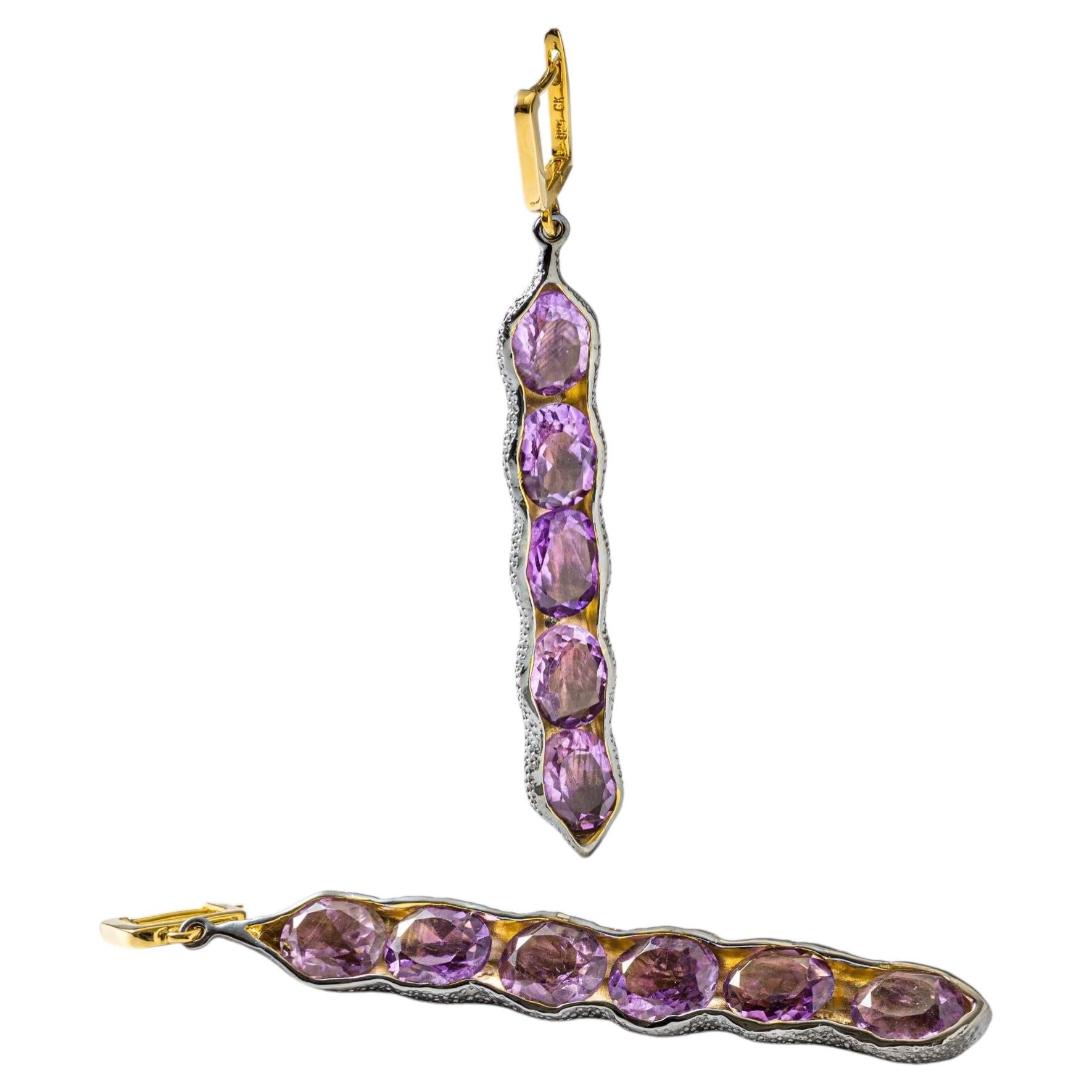 German Kabirski Chimey Gold Plated 925 Silver Asymmetric Earrings With Amethyst