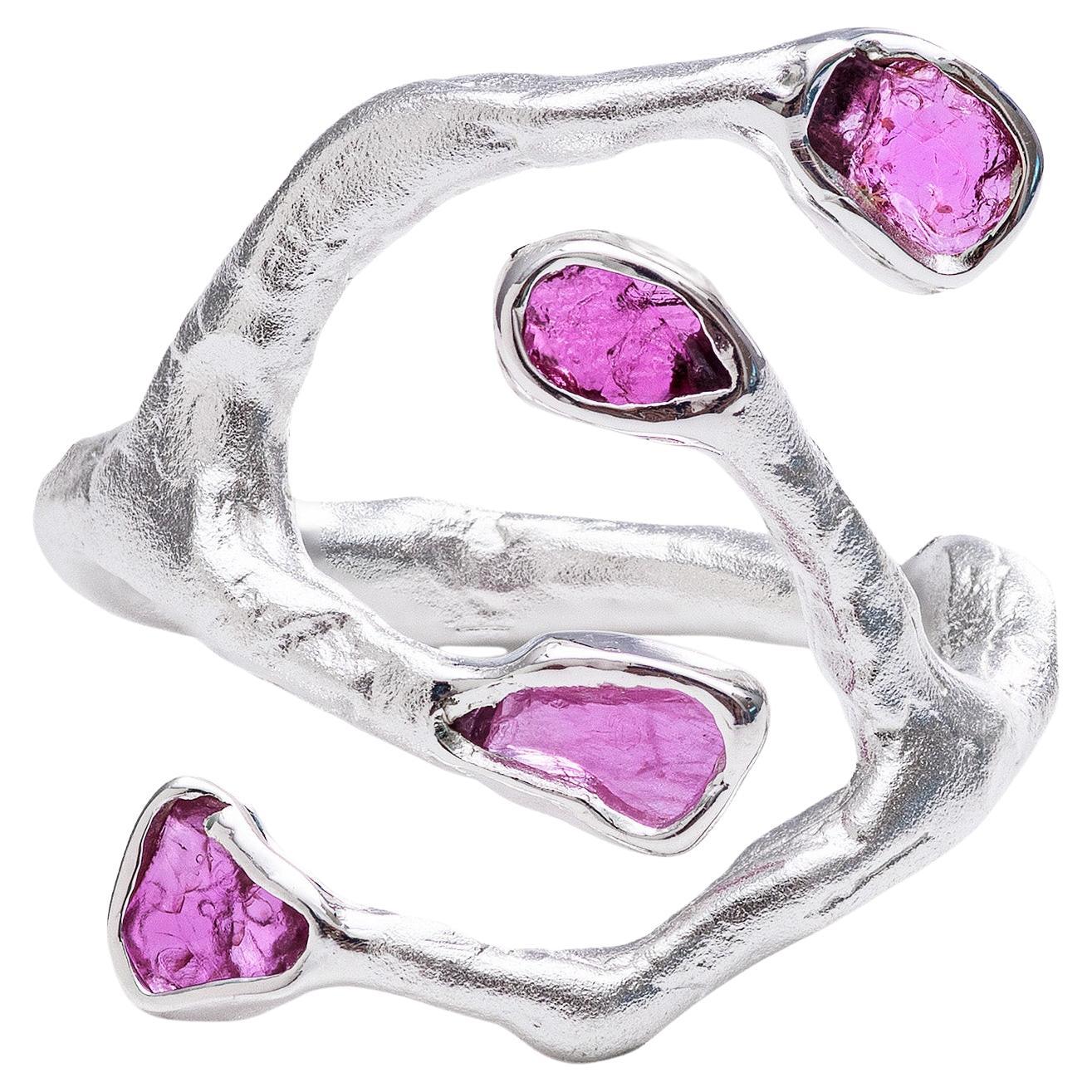 German Kabirski Corvina Natural Raw Ruby Open Band Silver Ring For Sale