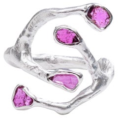 German Kabirski Corvina Natural Raw Ruby Open Band Silver Ring