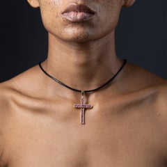 German Kabirski Crux Raw Rubies Gold Plated Silver Cross Pendant