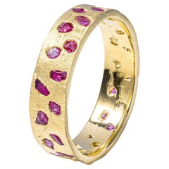 German Kabirski Cyrene Ring with Raw Ruby Fused into 14K Gold Plated Silver Band