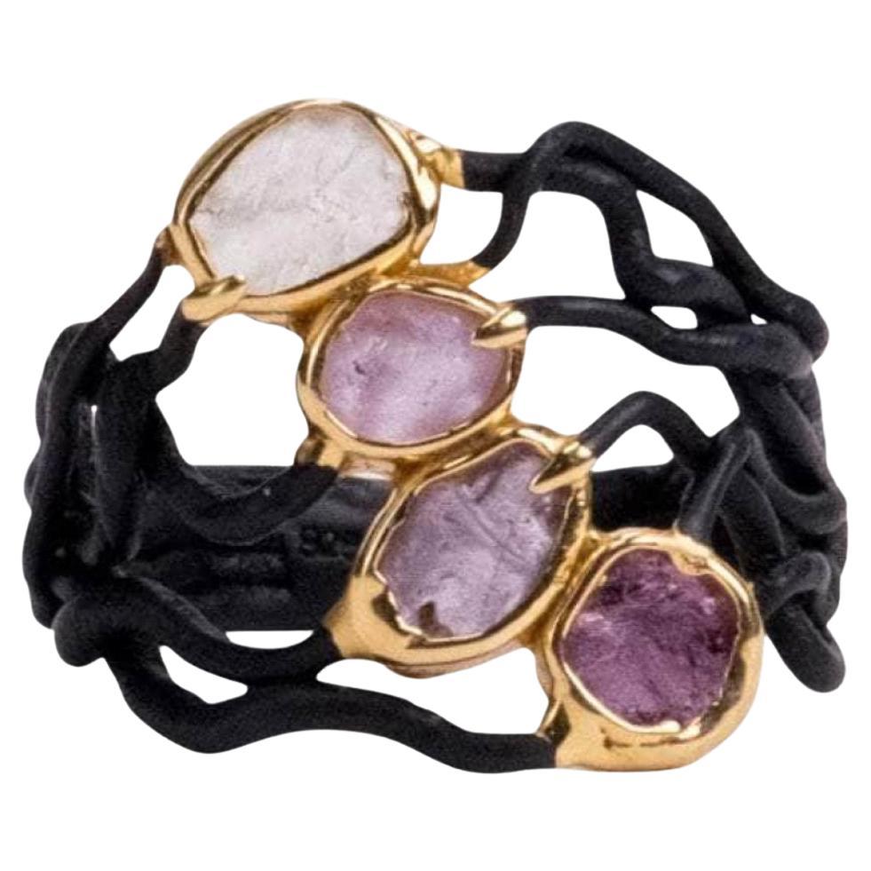 German Kabirski Damid Iconic Design Raw Sapphire, Ruby 
Spinel Silver Ring