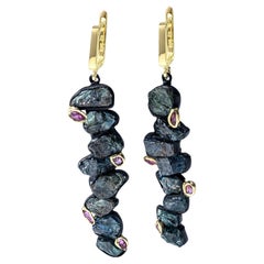 German Kabirski Danae Handcrafted Raw Sapphire 
Ruby Silver Earrings