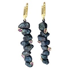 German Kabirski Danae Handcrafted Raw Sapphire 
Ruby Silver Earrings