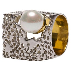 German Kabirski Devonia 925 Silver Cocktail Ring with Cultured White Pearl