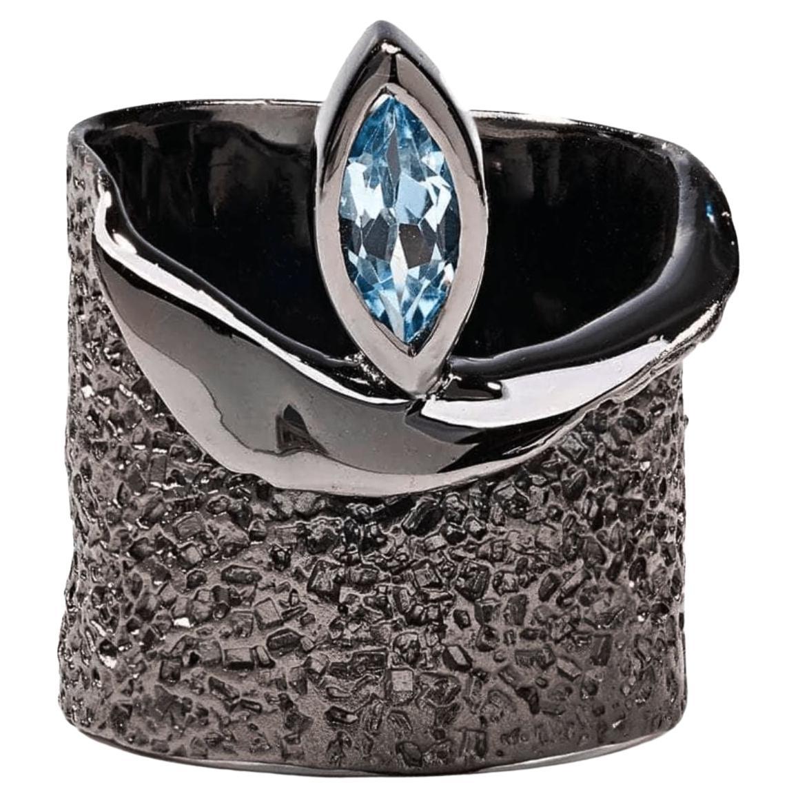 German Kabirski Eartha Iconic Design Blue Topaz Black Rhodium Silver Ring For Sale