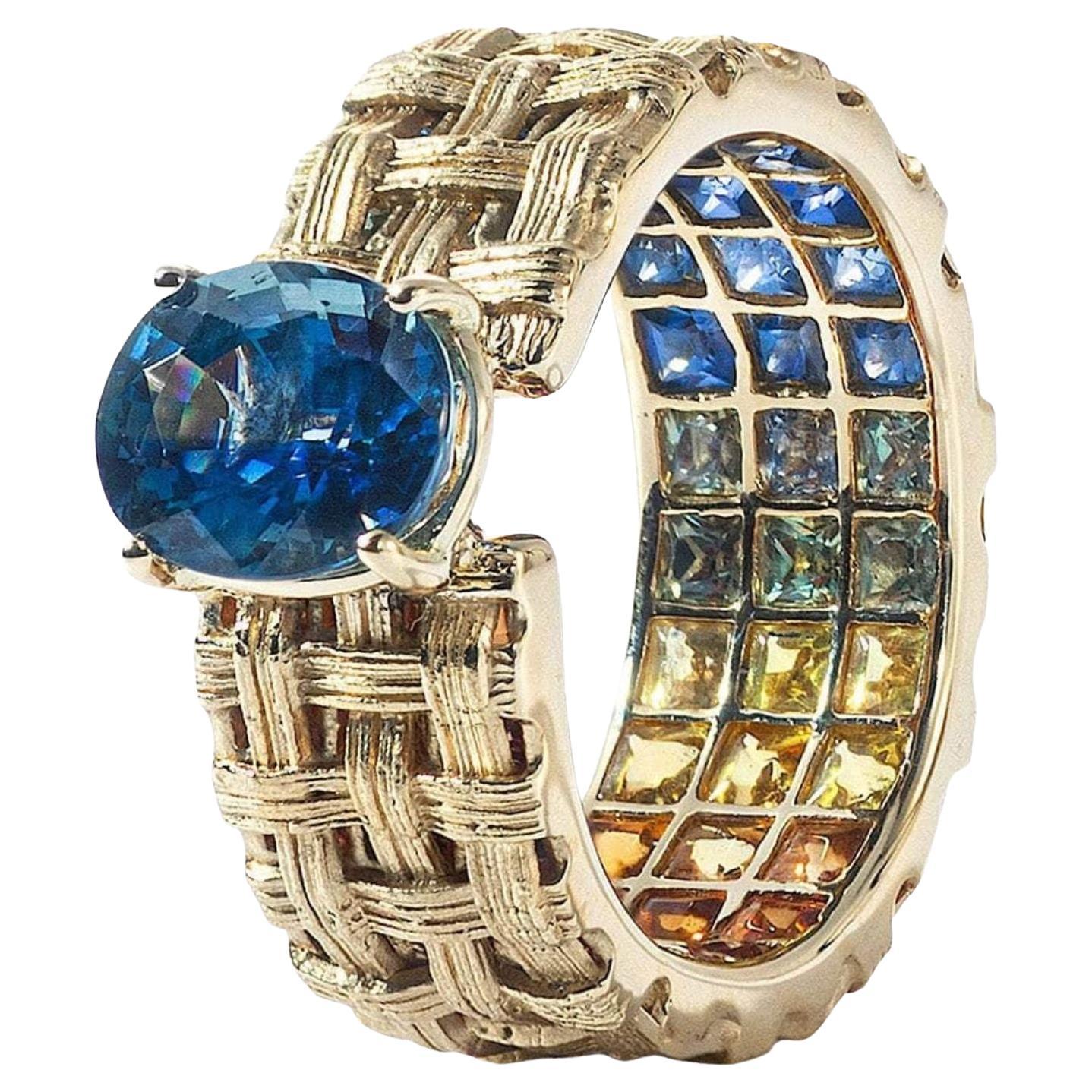 German Kabirski Ego Blue Sapphire 
Gradient Mixed Sapphire 14K Gold Ring im Angebot