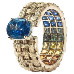 German Kabirski Ego Blue Sapphire 
Gradient Mixed Sapphire 14K Gold Ring