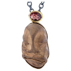 German Kabirski Eirene Silver Pendant with Limestone Maskette & Pink Tourmaline