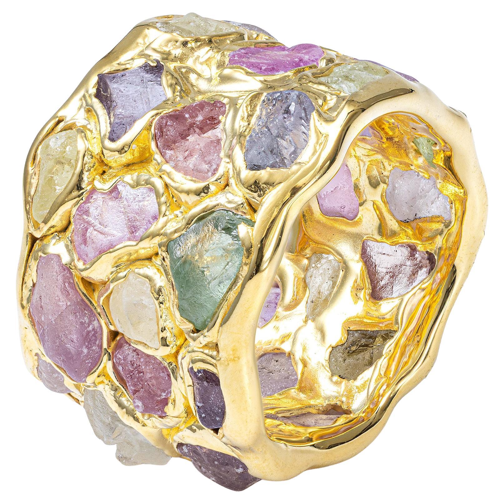German Kabirski Elara Limited Edition Raw Sapphires Gold Plated Silver Ring