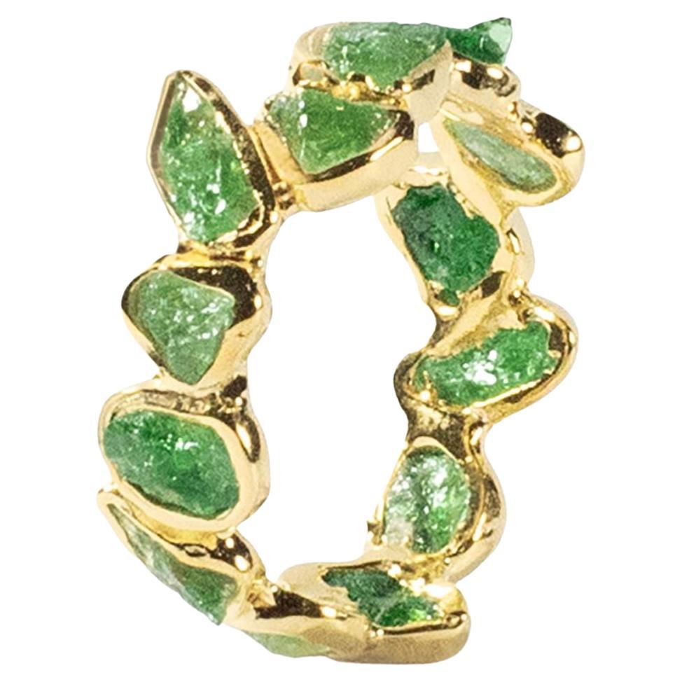 German Kabirski Elma Signature Design Natural Rough Tsavorite Silver Ring in vendita