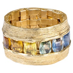German Kabirski Enki Singular Edition Gold Plated Silver Ring with Sapphires