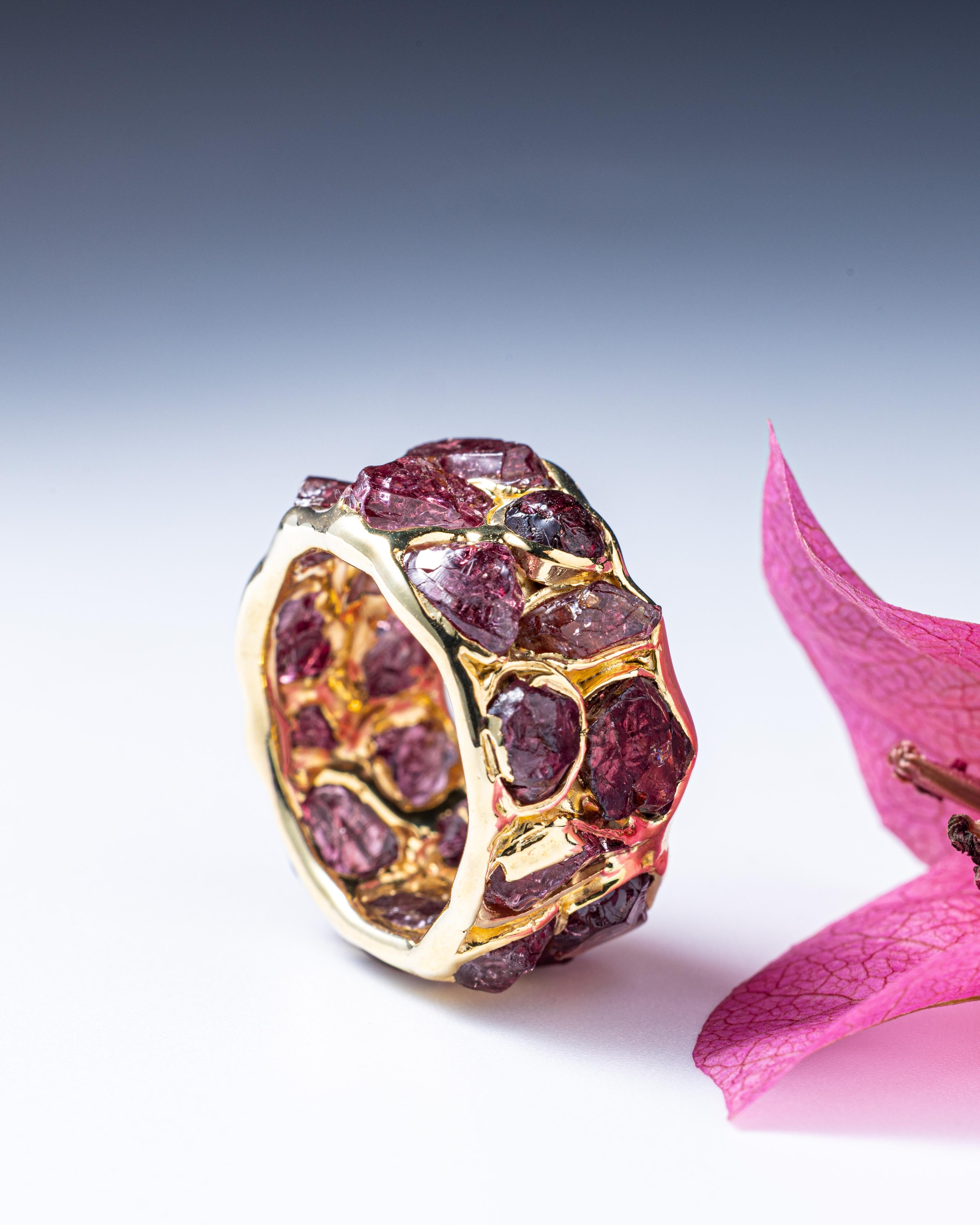 Deutscher Kabirski Enyo Grobgranat Vergoldetes Silber RIng (Rohschliff) im Angebot