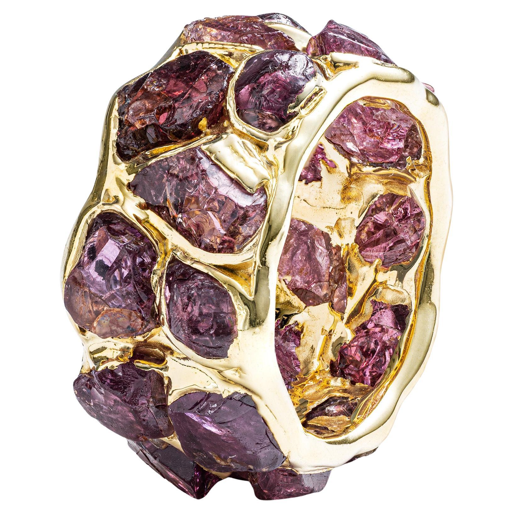 German Kabirski Enyo Rough Garnet Gold Plated Silver RIng
