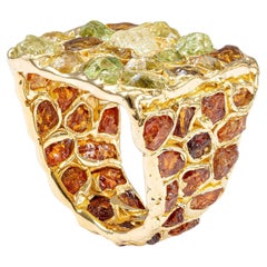 Deutscher Kabirski Eris-Ring aus vergoldetem 925er Silber mit Spessartin und Mali-Granat