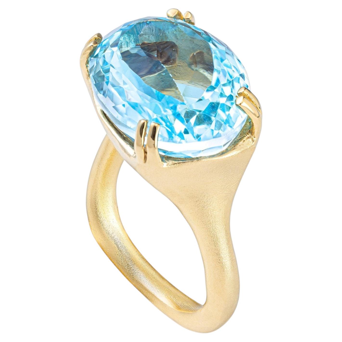 German Kabirski Erya 18K Gold Plated Silver Ring with Oval Cut Blue Topaz