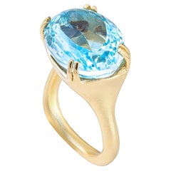 German Kabirski Erya Natural Oval Cut Blue Topaz Gold Plated Silver Ring