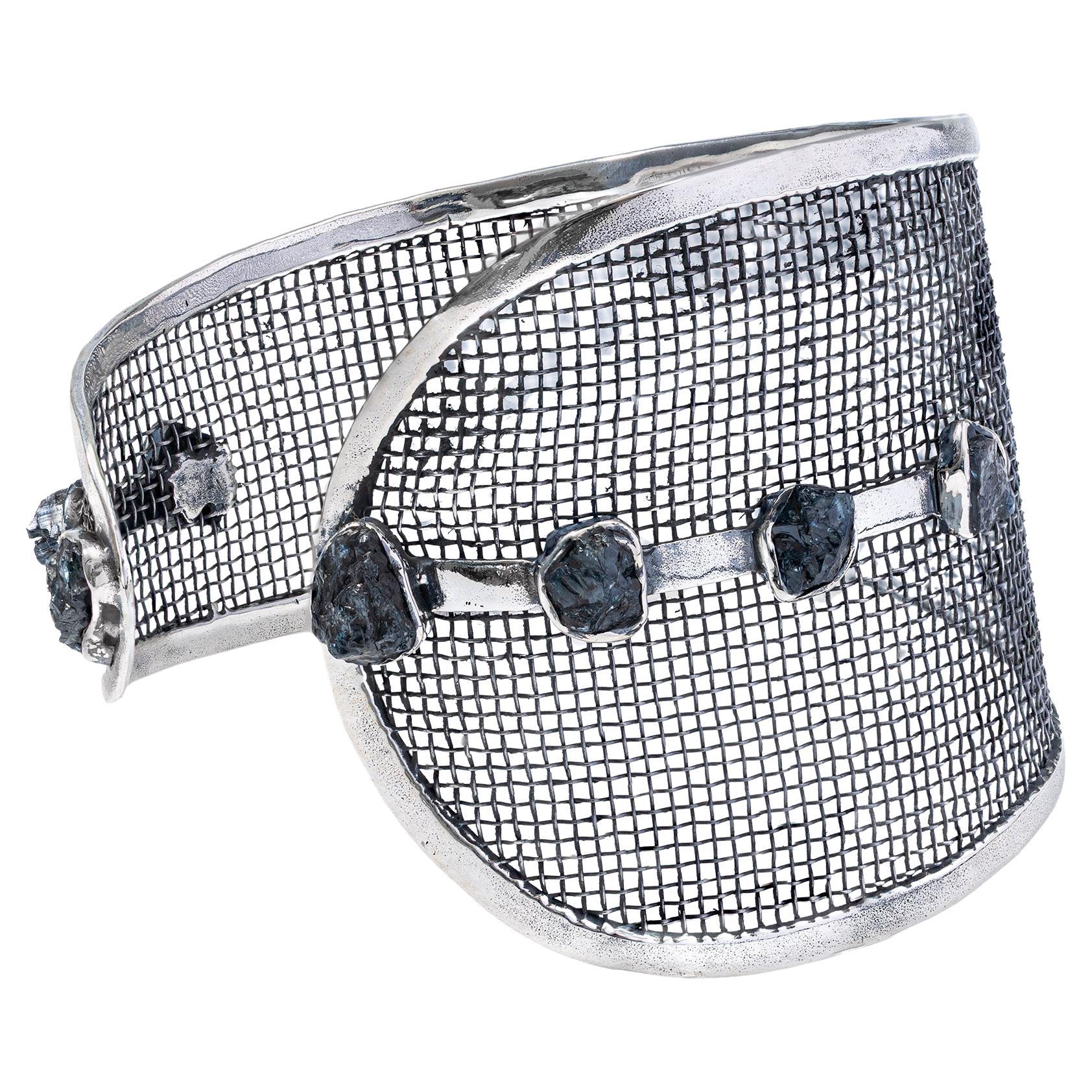 Bracciale Espalier German Kabirski in argento e titanio con zaffiro crudo