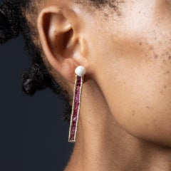 German Kabirski Esther Raw Ruby & White Cultured Pearl Asymmetric Earrings