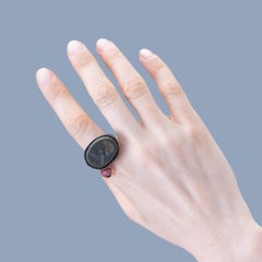 German Kabirski Faravahr 925 Sterling Silver Ring with Raw Ruby & Ancient Seal