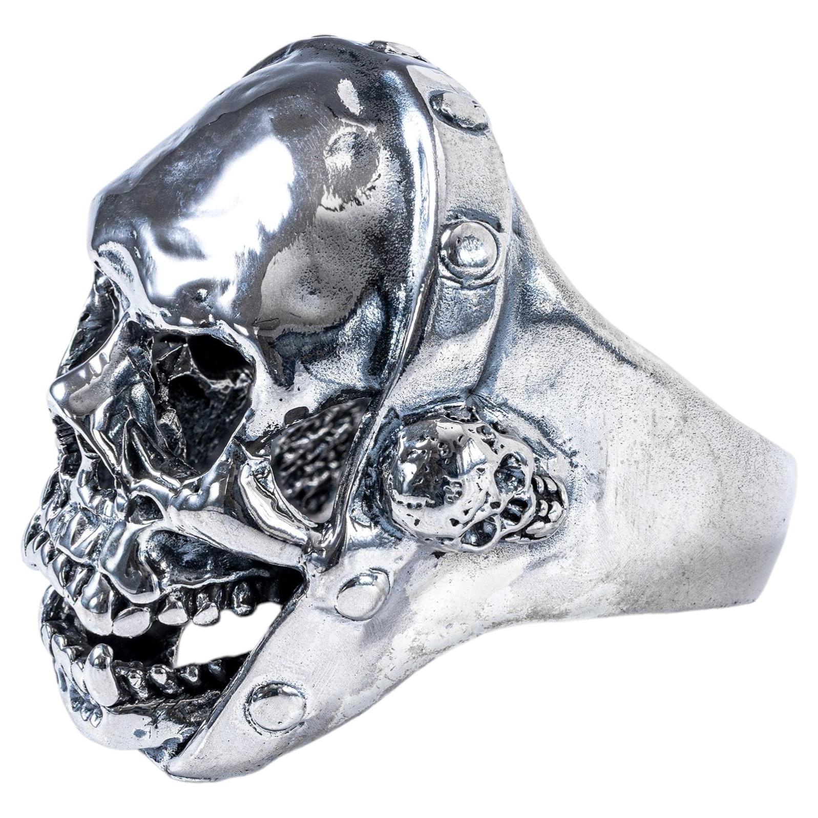 German Kabirski Funeste Silver Anello con teschio gotico ispirato ai gioielli dei motociclisti