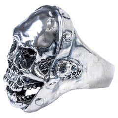 German Kabirski Funeste Silver Gothic Skull Ring Inspired by Biker Jewelry