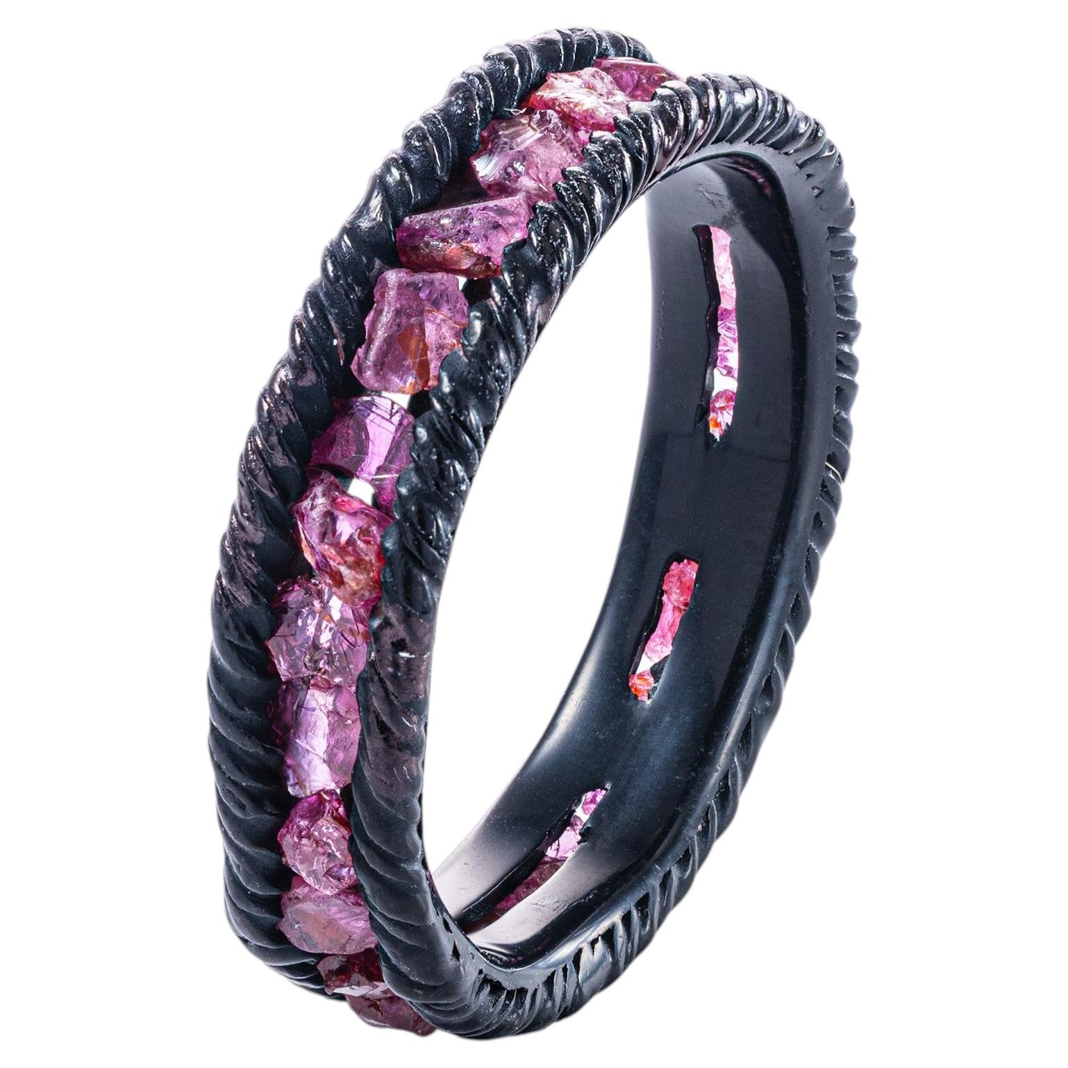 German Kabirski Gaiete Black Anthracite Plated 925 Silver Ring with Raw Ruby