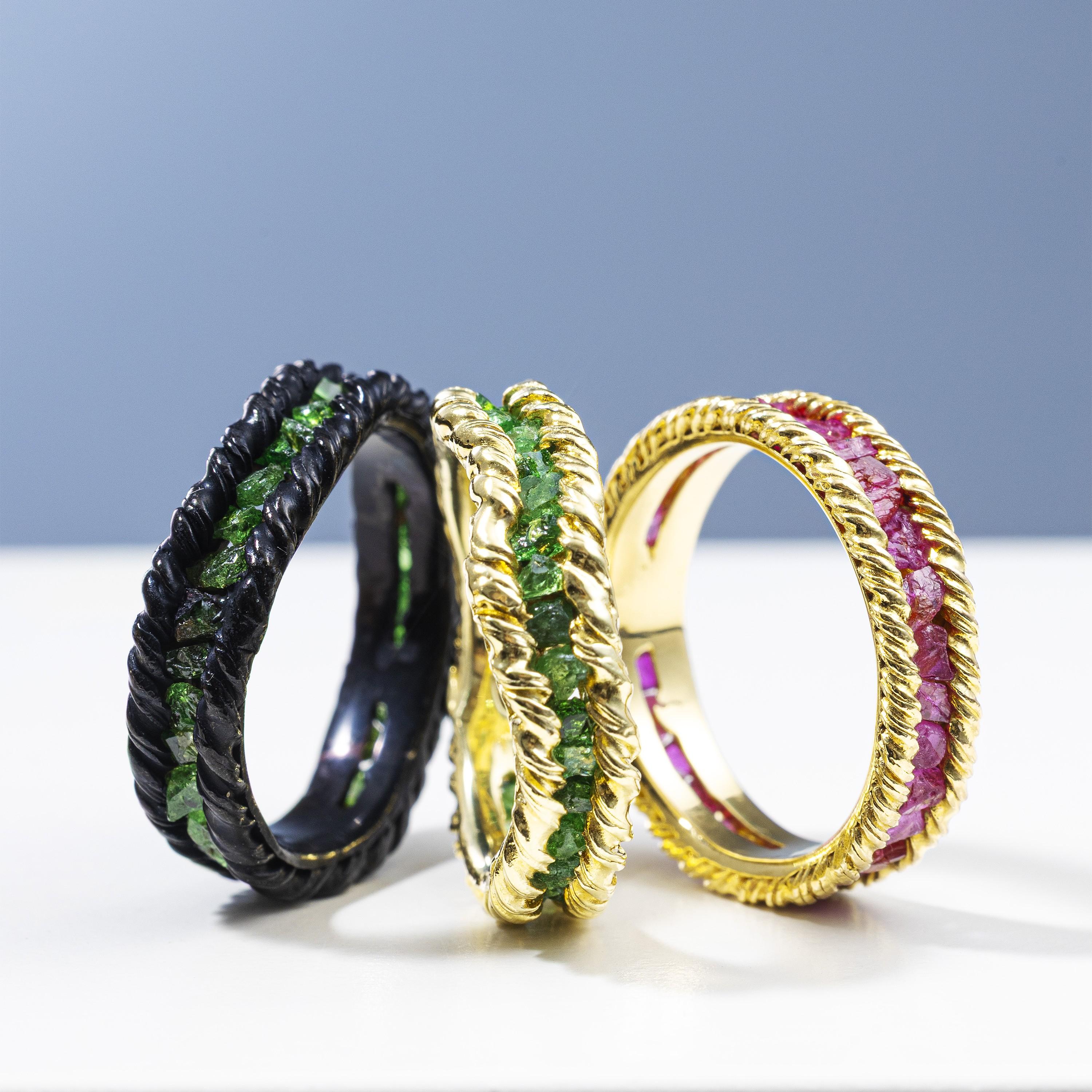 Anello in argento German Kabirski Gaiete con granato di tsavorite grezzo in vendita 1