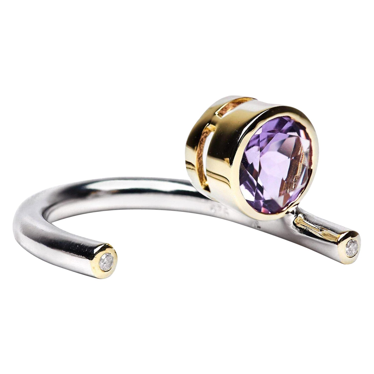 German Kabirski Gilda RoundCut Amethyst Open Band Silver Ring For Sale