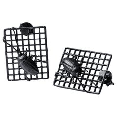 German Kabirski Goki Black Anthracite Silver Earrings with Tiny Cockroaches German Kabirski Goki Black Anthracite Silver Earrings with Tiny Cockroaches